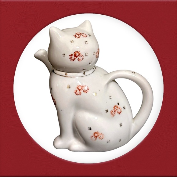 Vintage Chinese Lucky Waving Cat Teapot/Creamer Floral Retro Kitsch decor - Picture 6 of 8